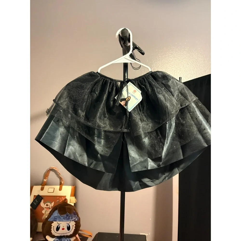 Girls Tulle Sparkle Black Capelet Halloween / Dress Up NEW